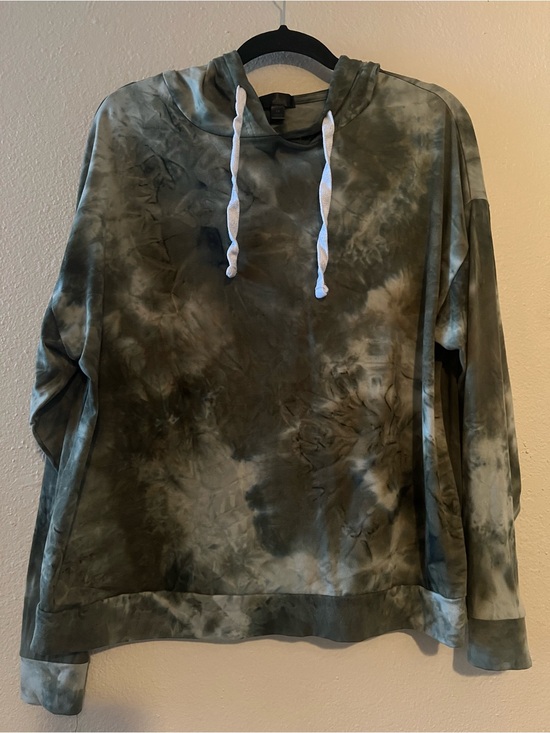 Orange Riss Tops - Orange Riss hooded sweatshirt Women 1X drawstring stretch micro-knit- tie-dye.